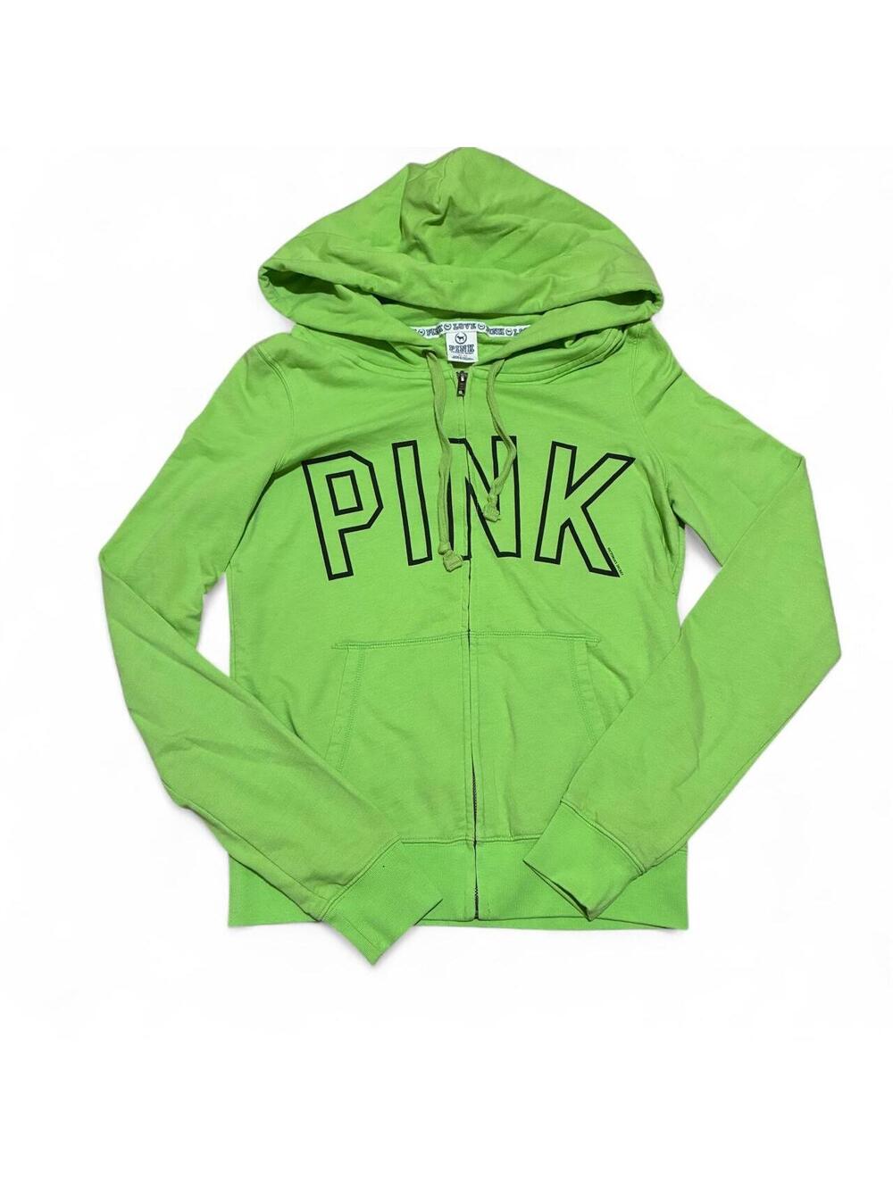 Vintage Victoria’s Secret PINK Lime Green Zip-Up Hoodie Size M